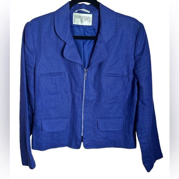 International Scene Blue Zip Blazer Size 9/10 - Picture 2 of 5